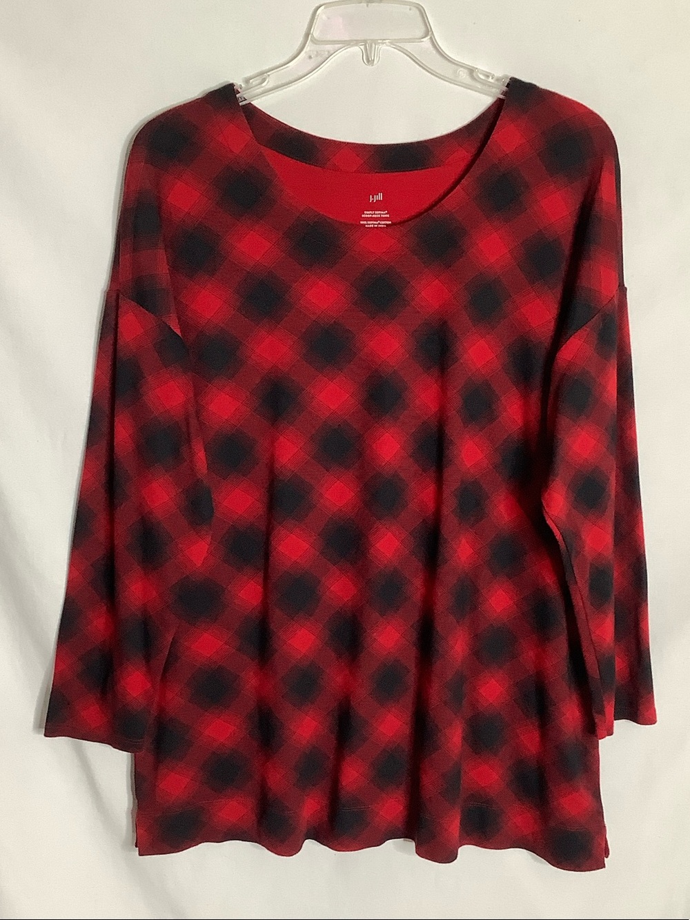 J. Jill Simply Supima Scoop-Neck Tunic Size XL Red and Black Plaid
